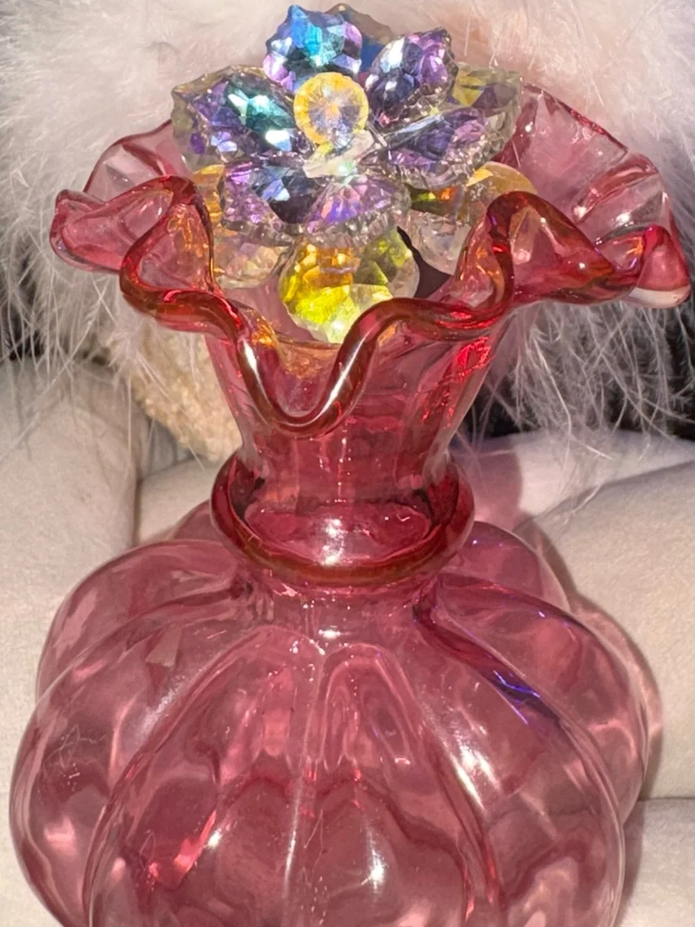 Fenton Pink Ruffled Bud Vase